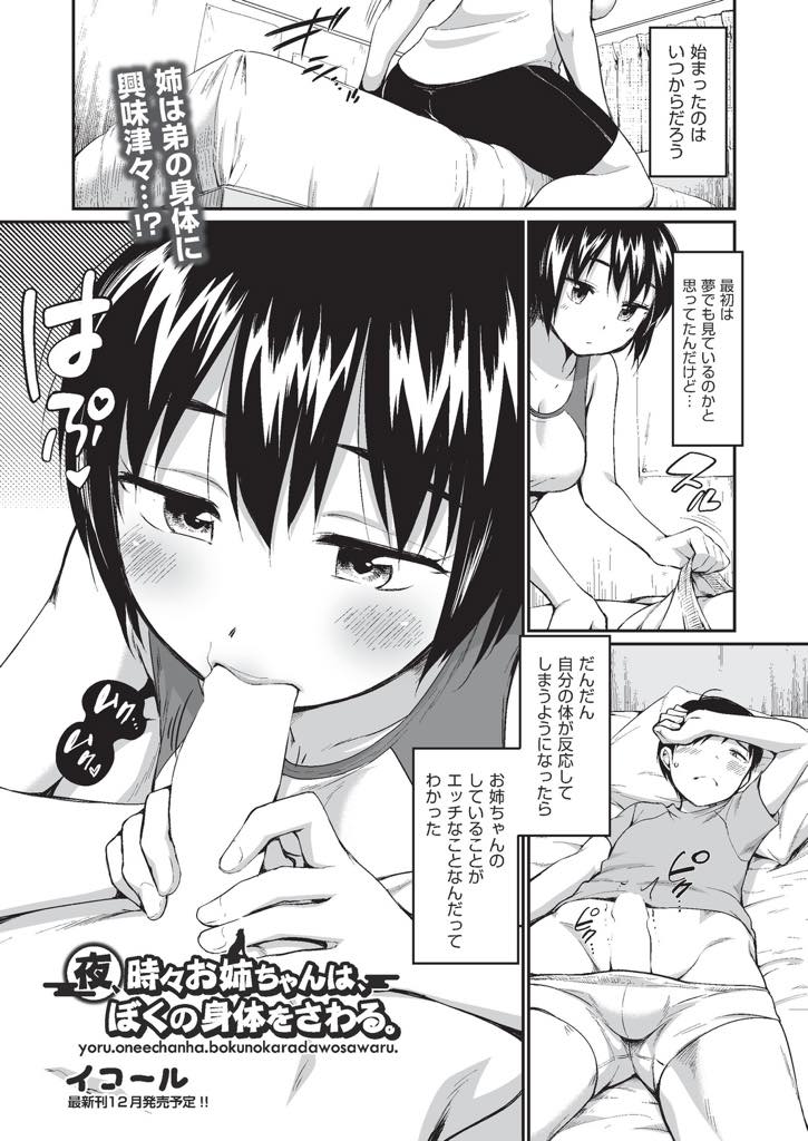 【エロ漫画】夜な夜な寝ている弟のチンポを弄り精通を待つ変態JK...パイズリで射精したのを見届けると自分も大人になるため騎乗位で生ハメし近親中出しセックス【イコール:夜、時々お姉ちゃんは、ぼくの身体をさわる。】