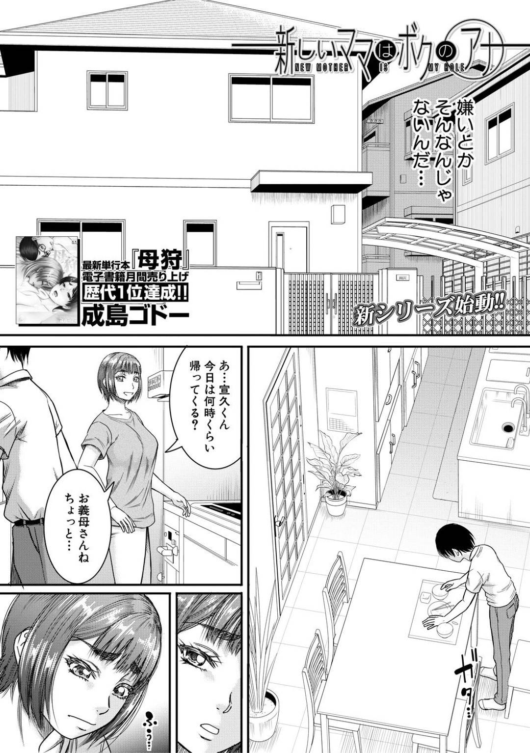 【エロ漫画】義理の息子に夜這いされちゃう義理の母親…バックで中出しセックスされちゃってトロ顔で筆下ろししちゃう！【成島ゴドー：新しいママはボクのアナ】