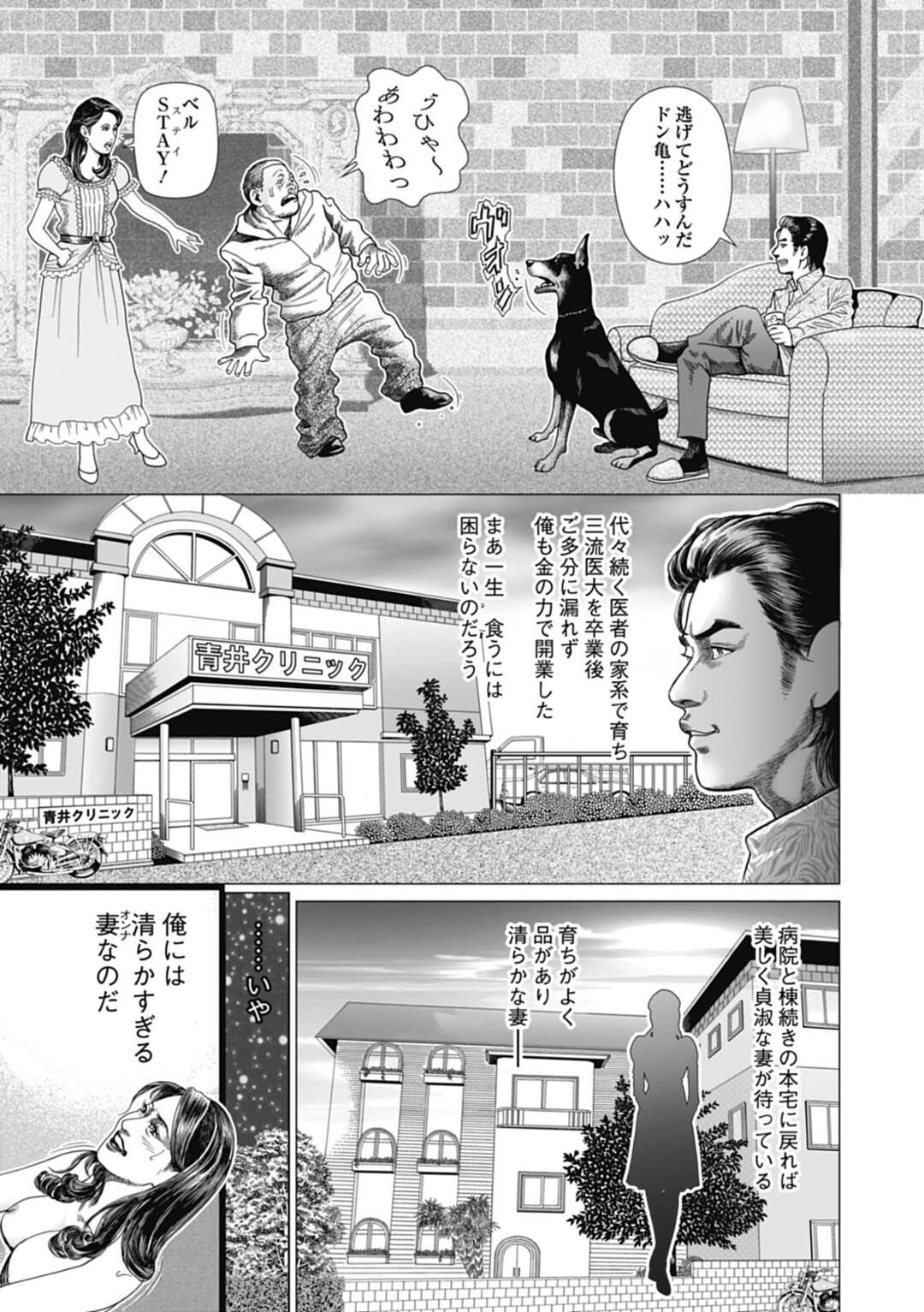 【エロ漫画】エリート夫の企みにより、下劣な間男と不倫しまくる美人セレブ妻…雄犬と獣姦したあと乱暴に抱かれ、お仕置き調教セックスでNTR孕ませ絶頂【むらむら：寝取られゴッコ】